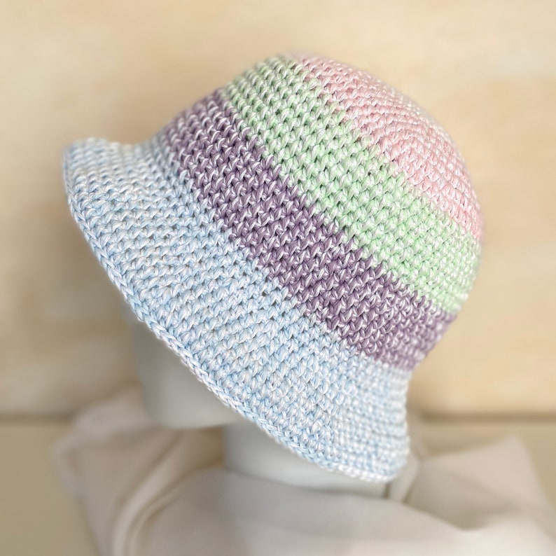 Handmade hat for beach, Pastel colors, Crochet bucket hat women, Eco friendly gifts, Fisherman hat hand made, Summer cloche hat image 2