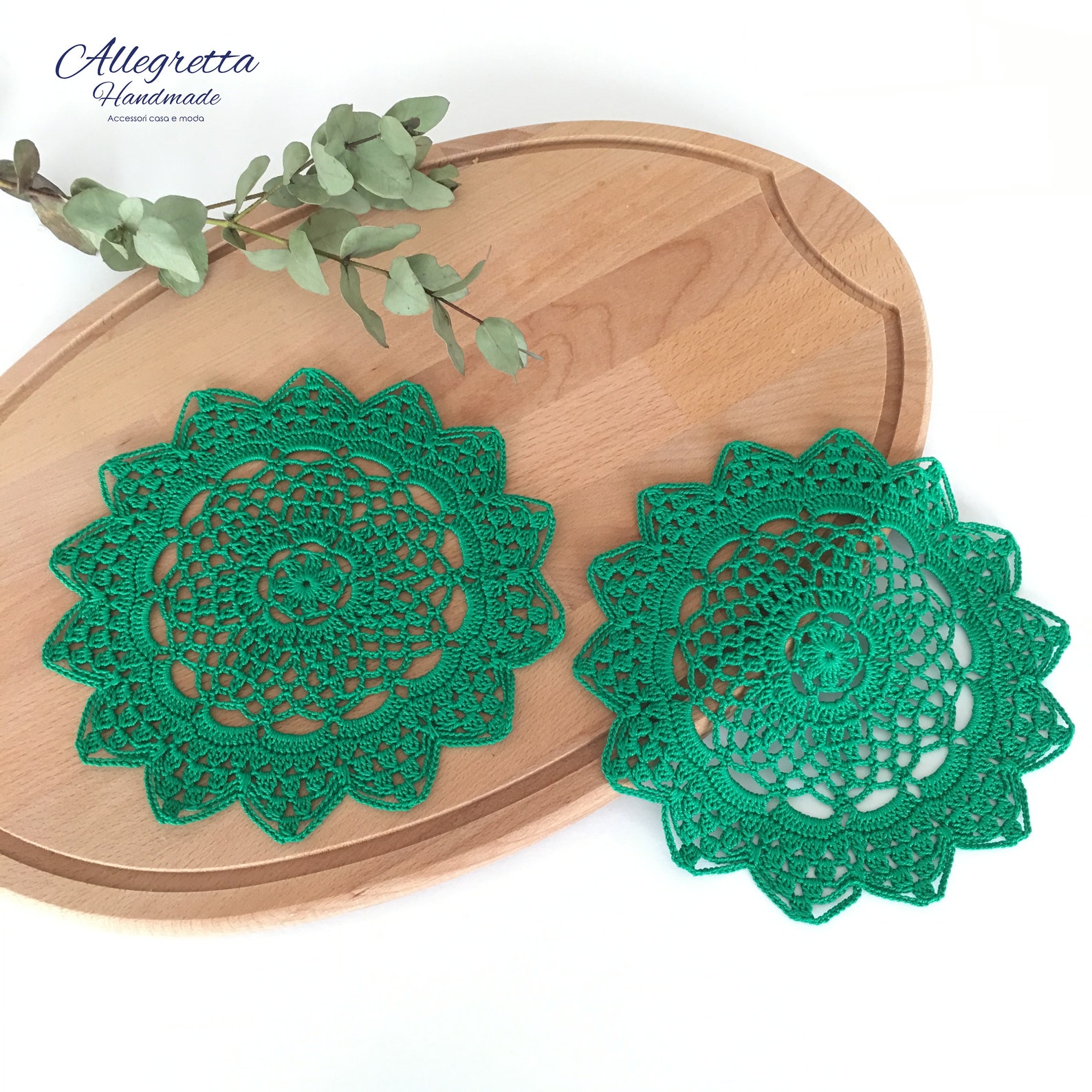 8 inch Emerald green round crochet doily for San Patrick day Etsy