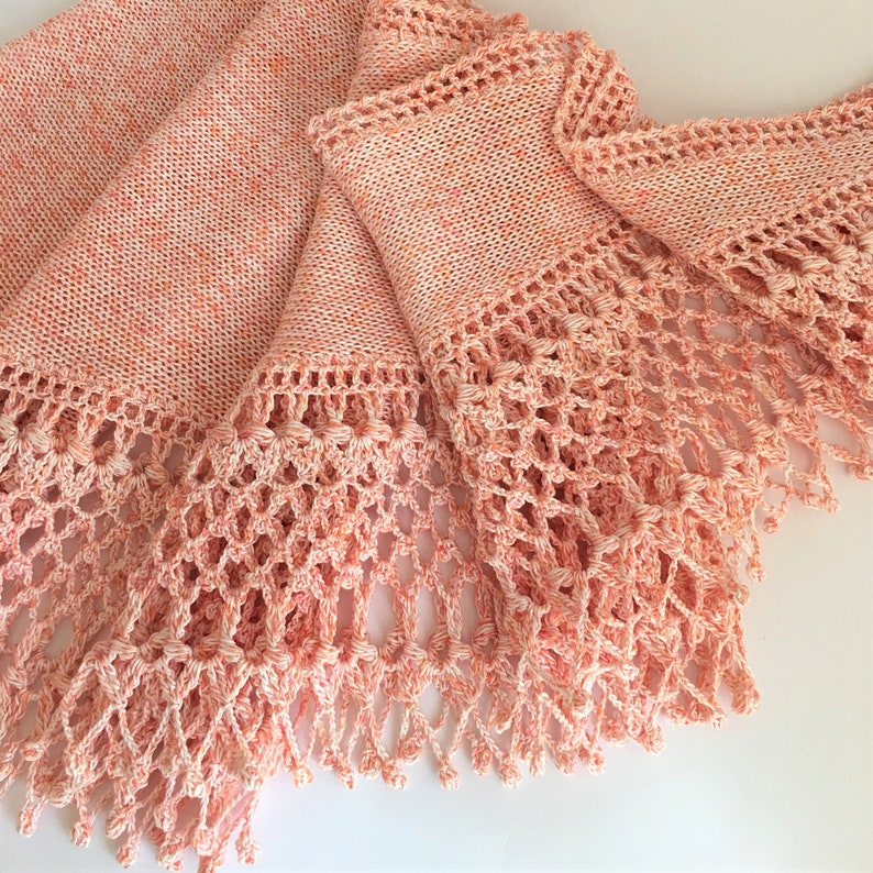 Elegant women knitted cotton shawl, Beautiful shawl, Crochet shawl, Summer shrug, Women accessoris, One of a kind shawl, Pink cotton shawl image 5