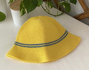 Handmade crochet cotton hat, Summer cloche hat for women, Yellow bucket hat, Travel hat, Beach accessories, Gift for birthday for a friend