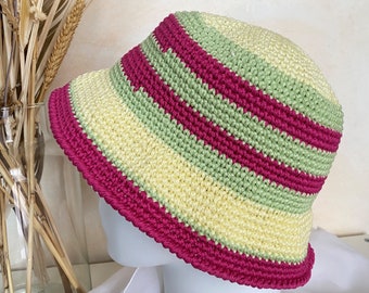 Women's crochet hat, Summer bucket hat cotton, Fisherman hat made in Italy, Spring hat kids, Floppy beach hat, Sea accessories Size M - 21"