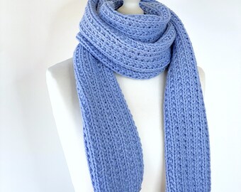 Cornflower blue scarf merino wool men women, Knitted sportive scarf, Every day outfit, Winter neck scarf, Long wrap scarf, Nerd accessories