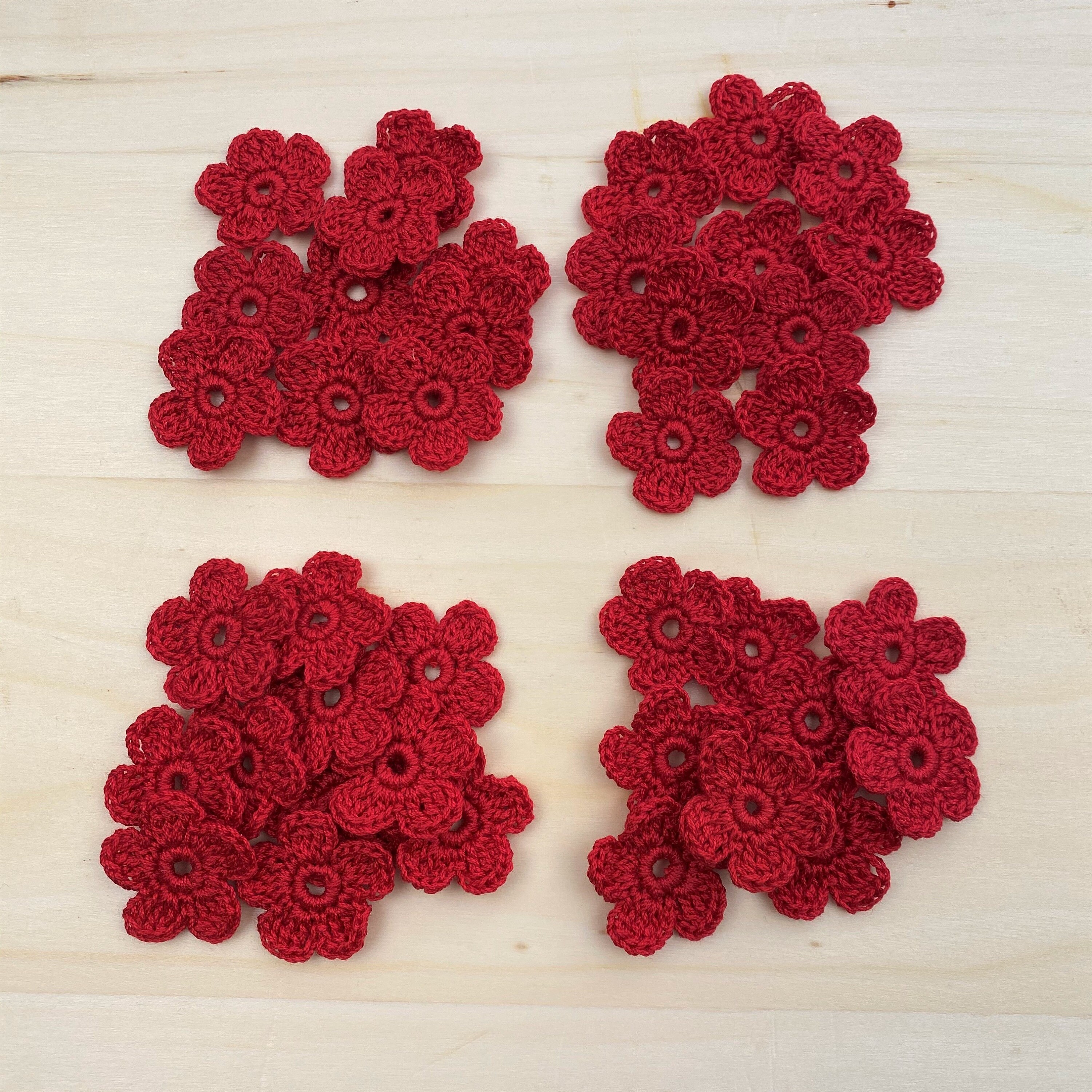 Lot 40 red crochet flowers applique Handmade small flower | Etsy