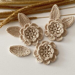 LOL 13, 8 Fiori foglie uncinetto irlandese, Fiori beige da applicare per tessuti, Decorazioni borse fatte a mano, Applicazioni per cuscini