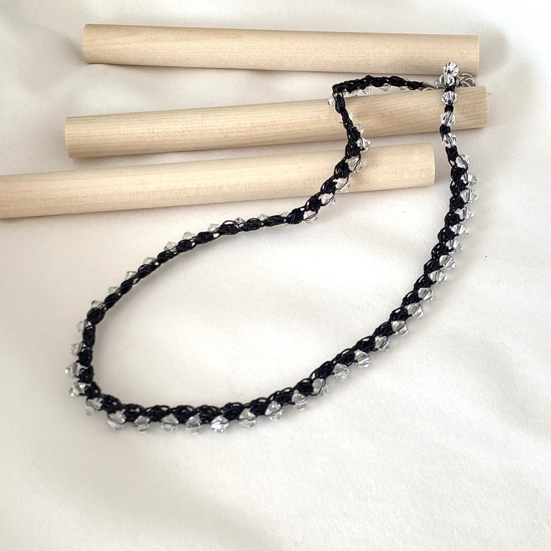 Black crochet women choker, Handmade necklace beaded, Single strand bead necklace, Formal necklaces for women, Necklaces summer, Gift mom image 3