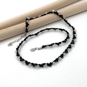 Black crochet necklace with beads, Simple choker bead necklace, Minimalist choker necklace, image 1