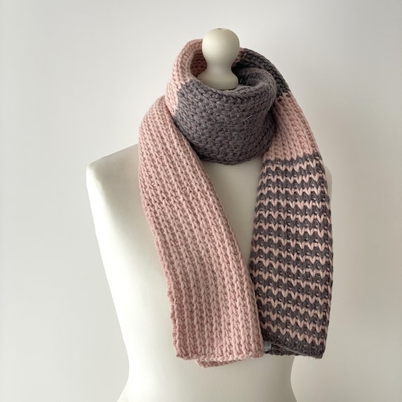 Sciarpa donna lana e alpaca, Sciarpa rosa a righe tortora fatta a mano ai  ferri, Accessori autunno inverno, Idee Regalo Natale mamma zia