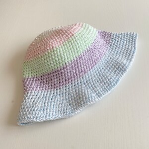 Handmade hat for beach, Pastel colors, Crochet bucket hat women, Eco friendly gifts, Fisherman hat hand made, Summer cloche hat image 6