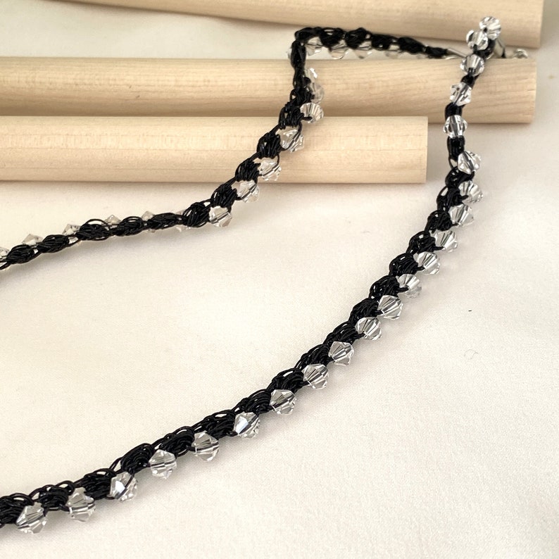 Black crochet women choker, Handmade necklace beaded, Single strand bead necklace, Formal necklaces for women, Necklaces summer, Gift mom image 6