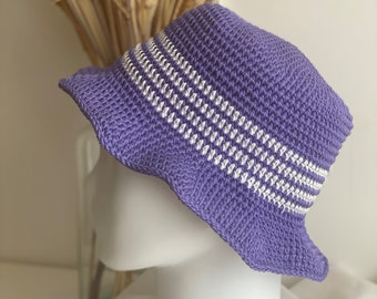 Beach vacation accessories, Crochet bucket hat lavender cotton, Handmade crochet fisherman hat, Spring teenager gifts, Summer aesthetic