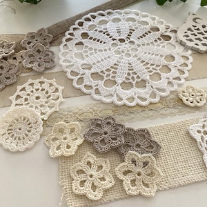 FLO 17, Nastri e decorazioni shabby cucito creativo Fai da Te, Centrino uncinetto, Fiocchi di neve stella, Abbellimenti cuciture lente