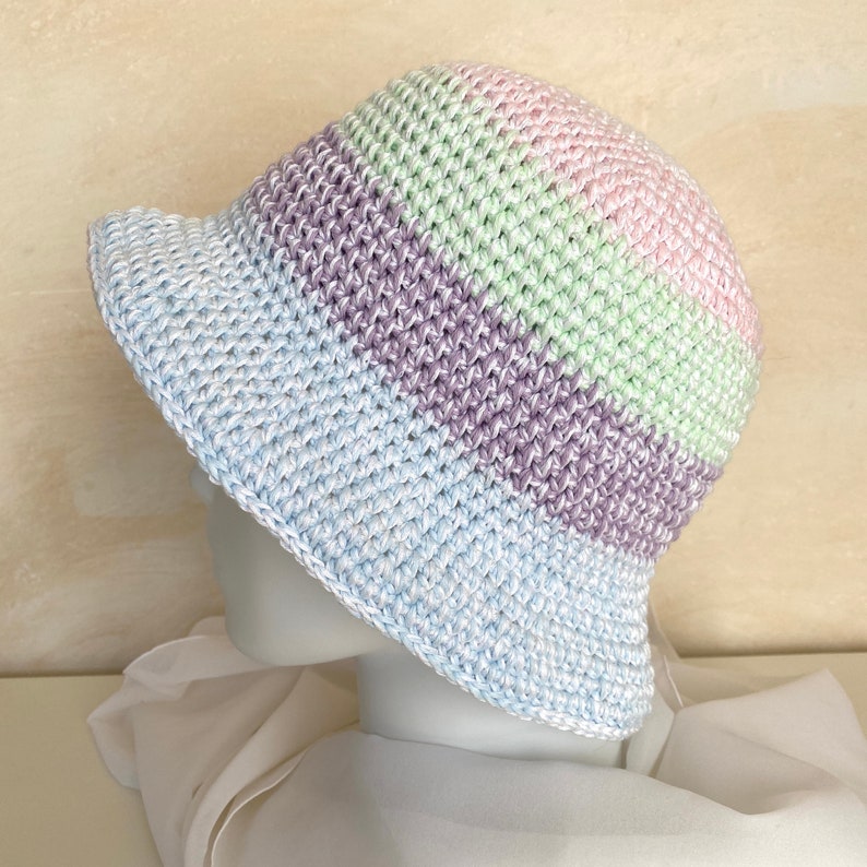 Handmade hat for beach, Pastel colors, Crochet bucket hat women, Eco friendly gifts, Fisherman hat hand made, Summer cloche hat image 4