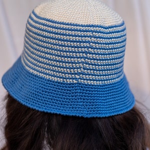 Summer crochet hat, Crochet hat women, Handmade hat summer, Bucket hat, Blue striped hat, Outfit accessories, Gift birthday friend, TAORMINA image 6