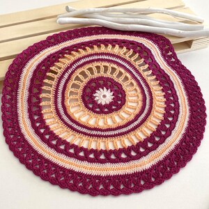 Mandala 10, Modern round crochet doily, Magenta home decor accessories, Living room table decoration, Dining room accessories,