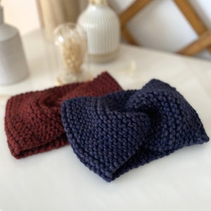 Burgundy women&#39;s hair band, Blue melange wool hair band, Turban earmuffs, Women&#39;s gift idea, Winter mountain accessories