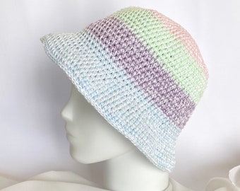 Handmade hat for beach, Pastel colors, Crochet bucket hat women, Eco friendly gifts, Fisherman hat hand made, Summer cloche hat