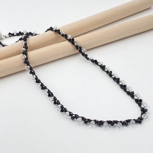 Black crochet necklace with beads, Simple choker bead necklace, Minimalist choker necklace, image 2