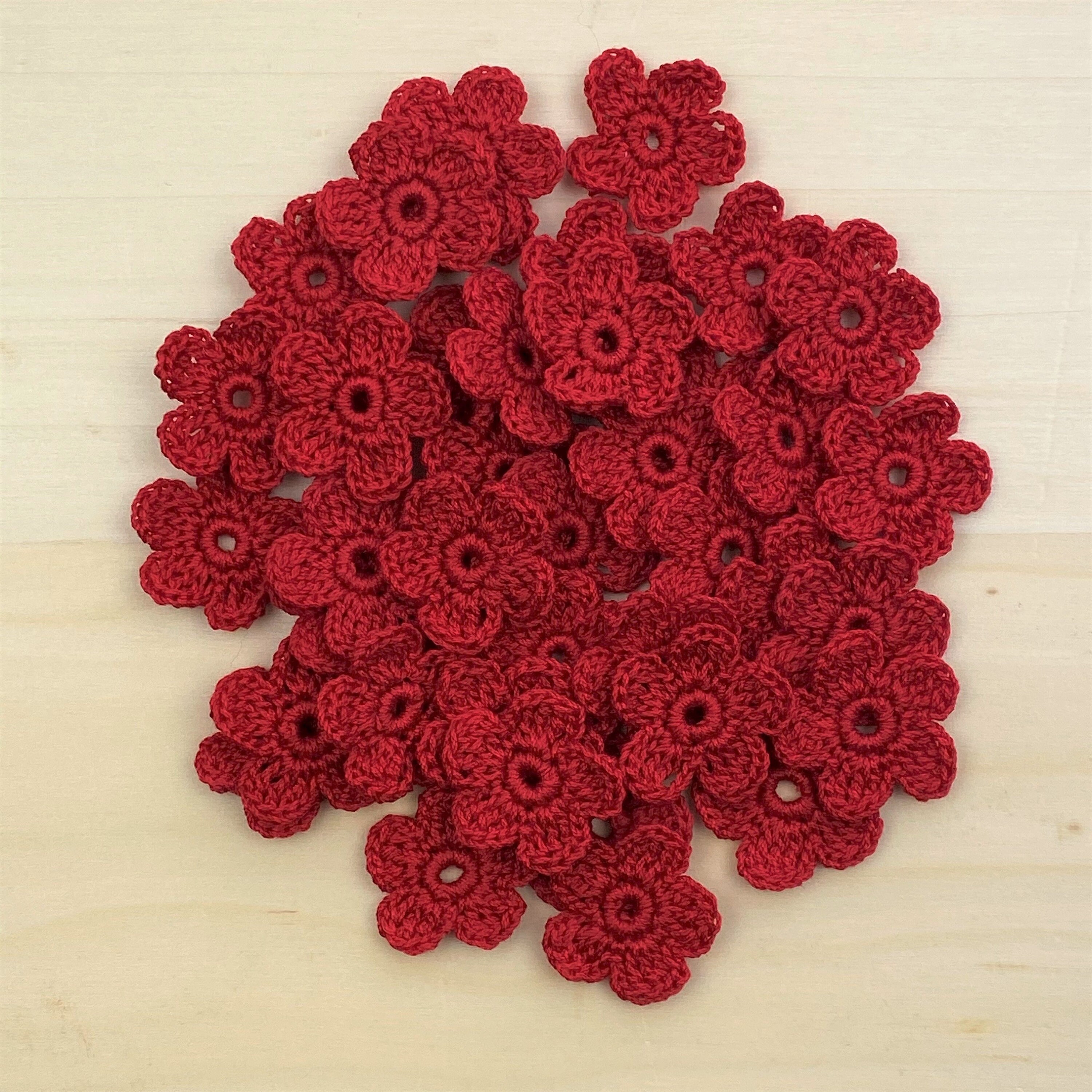 Lot 40 red crochet flowers applique Handmade small flower | Etsy