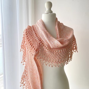 Elegant women knitted cotton shawl, Beautiful shawl, Crochet shawl, Summer shrug, Women accessoris, One of a kind shawl, Pink cotton shawl image 1