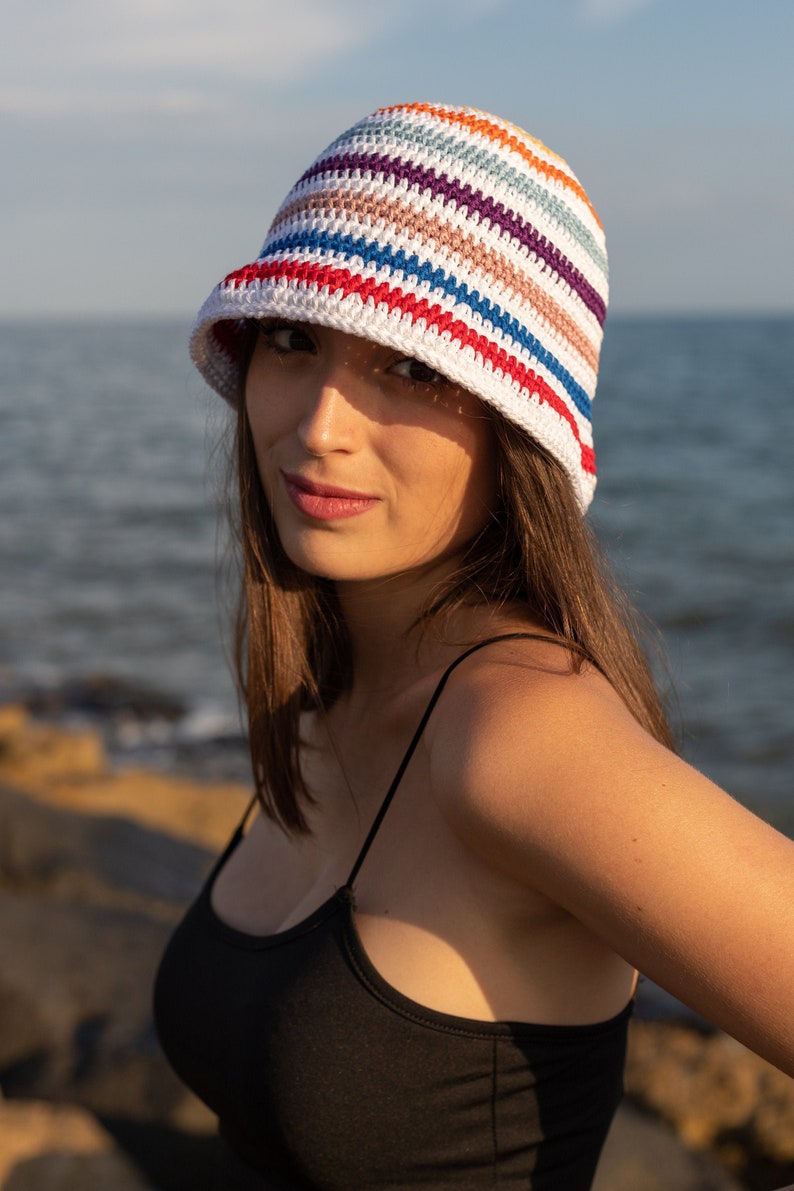 Crochet fisherman hat, Model Portofino, Colorful young cotton cloche, Handmade women hat, Teenager summer accessories, Gift for friend image 2