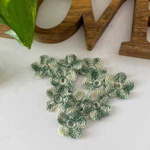 LOL 8, 10 Fiori uncinetto verde salvia sfumato, Applicazioni uncinetto, Fai da Te, Decorazioni autunnali lavori creativi scrapbooking