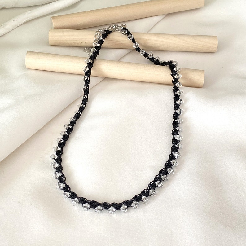 Black crochet women choker, Handmade necklace beaded, Single strand bead necklace, Formal necklaces for women, Necklaces summer, Gift mom image 7