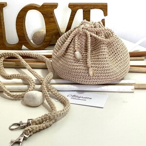 Crochet mini drawstring bag in beige cotton, Valentine gift for girlfriend, Mother day gift image 5