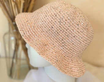 Pink crochet fisherman hat with sequins, Crochet bucket hat, Must have summer 2024 , Made in Italy , Trendy women accessories , Gift for mom