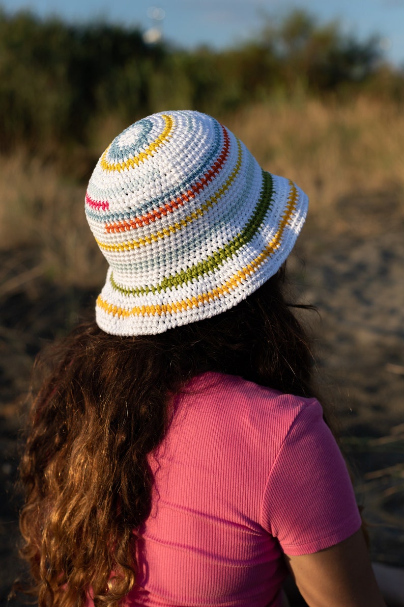 Crochet fisherman hat, Colorful young cotton cloche, Handmade women hat, Teenager summer accessories, Gift for friend One of a Kind image 3