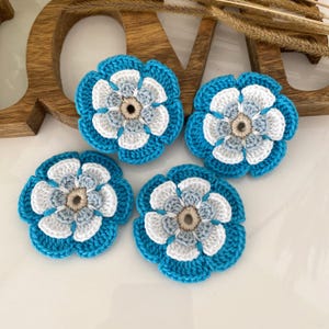 CLIO 3, Fiore uncinetto turchese in cotone spesso, Applicazione in rilievo, Accessori Fai da Te, Decorazione uncinetto irlandese, 6 cm