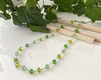 Short necklaces for women beaded, Choker necklace for women boho, Crochet chocker necklace, Beads choker necklace, Summer green accessories