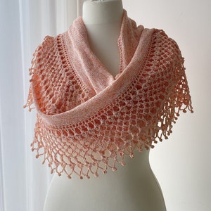 Elegant women knitted cotton shawl, Beautiful shawl, Crochet shawl, Summer shrug, Women accessoris, One of a kind shawl, Pink cotton shawl image 4