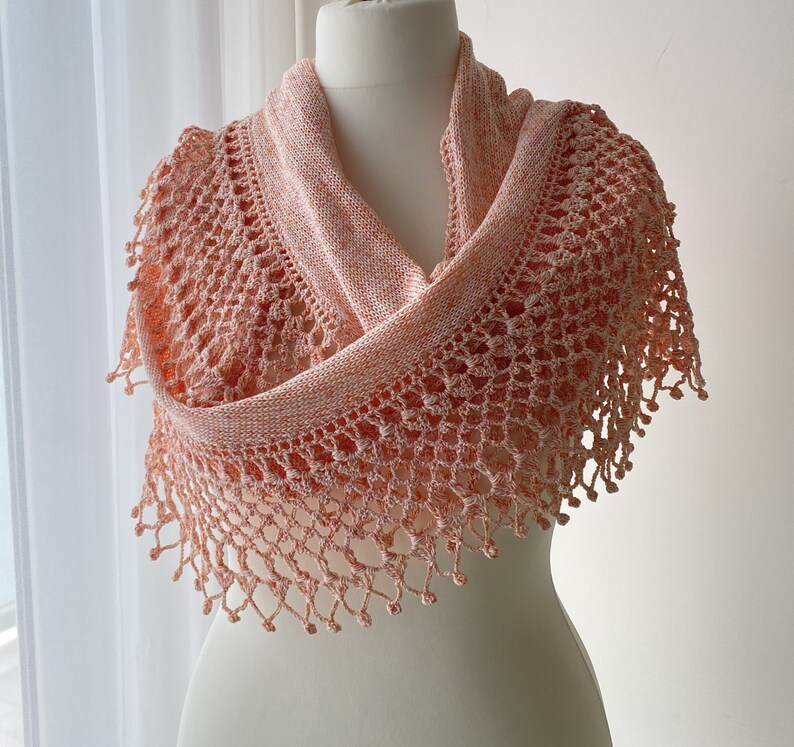 Elegant women knitted cotton shawl, Beautiful shawl, Crochet shawl, Summer shrug, Women accessoris, One of a kind shawl, Pink cotton shawl image 4