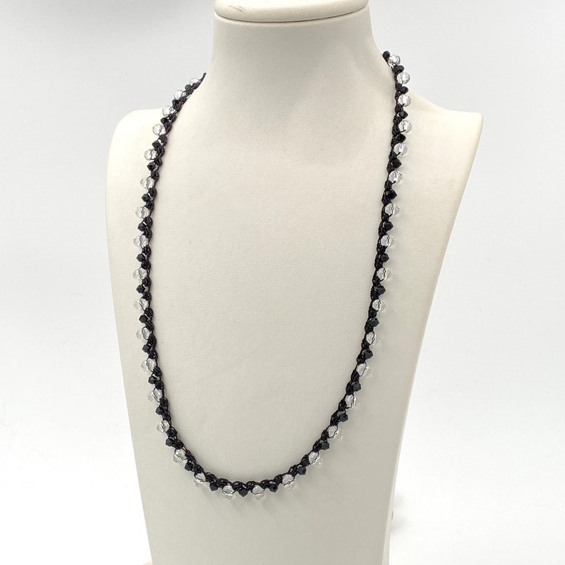 Black crochet necklace with beads, Simple choker bead necklace, Minimalist choker necklace, image 4