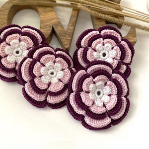 SICILIA 2, Fiore uncinetto più strati di petali, Fiore in cotone, Applicazioni e accessori Fai da Te, Decorazione uncinetto irlandese, 8 cm