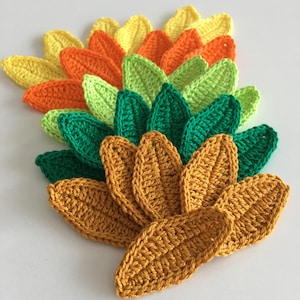 LOL 4, 6 foglie uncinetto irlandese, Applicazioni uncinetto autunno, Decorazioni uncinetto tema natura, Foglie finte ulivo, Scrapbooking