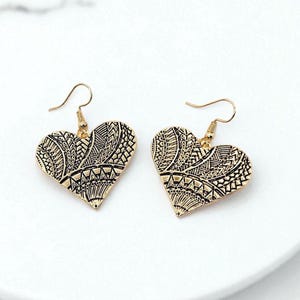 Tribal Heart Earrings - Hawaiian Earrings - Made in Hawaii - Gift for Her - Cultural earrings - Polynesian Earrings - Gold Earrings