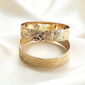 15mm Gold Hawaiian Bangle Bracelet - Hawaiian Jewelry - Floral Jewelry - Gold Bracelet - Gifts for her - Made in Hawaii - Statement Jewelry