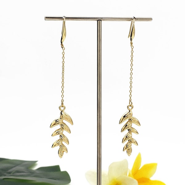 Heliconia Dangle Earrings - Gold earrings - Hawaiian Jewelry - Gifts for her - Gifts for Mom