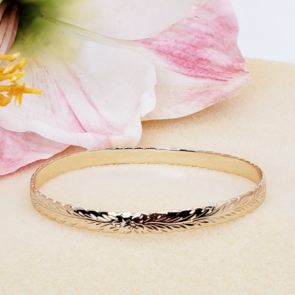 6mm Gold Hawaiian Maile Bangle Bracelet - Hawaiian Heirloom - Hawaiian Bracelet - Gold Bangle - Floral Bracelet - Gifts for Her