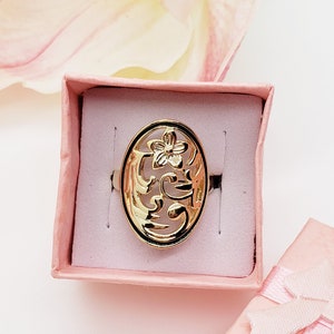 Plumeria Hawaiian Heirloom Oval Ring - Hawaiian ring - Gold Ring - Heirloom Jewelry - gifts for her - Gold band