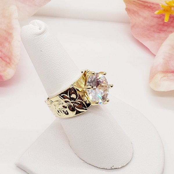 Hawaiian French Mound CZ Ring - 12mm Hawaiian Ring - Statement Ring - Cocktail Ring - Gifts for Her