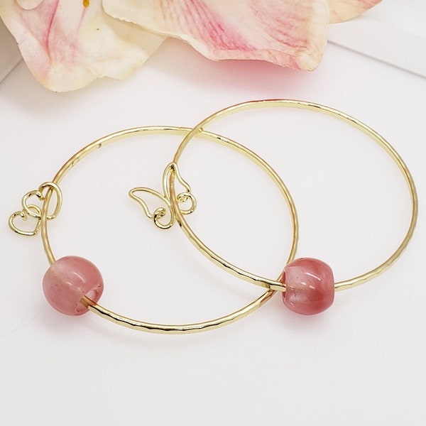 Pink Jade Bracelets - Charm Bracelet - Stacking Bracelets - Hawaii Jewelry