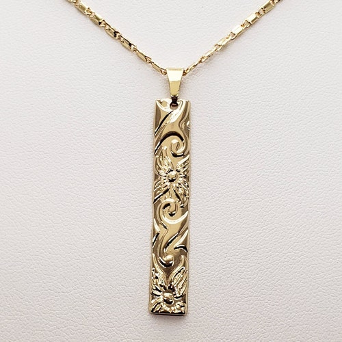 Hawaiian Vertical Bar Pearl Necklace Pearl Pendant Gold | Etsy