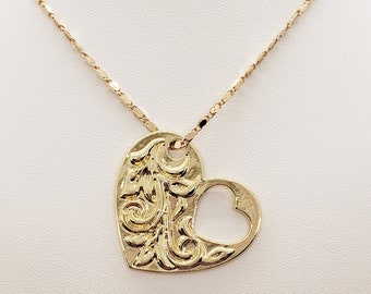 Hawaiian Scroll Heart Necklace - Pendant Necklace -  Gold Chain - Gifts for her - Gifts for daughter