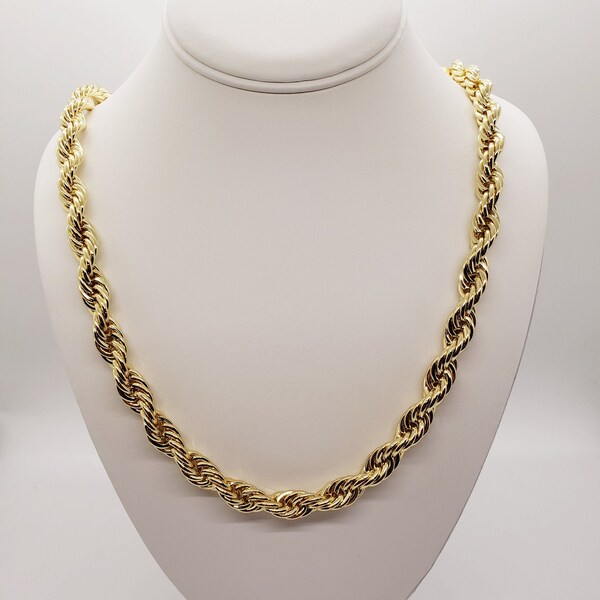 10mm 14k Yellow Gold Plated Italian Rope Chain - Heavy weight chain - Gold Chain