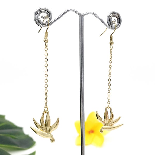 Bird of Paradise Dangle Earrings - Gold earrings - Hawaiian Jewelry - Gifts for her - Gifts for Mom