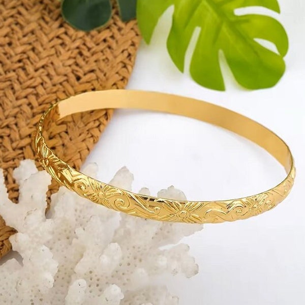 8mm Gold Hawaiian Bangle Bracelet - Hawaiian Bracelet - Hawaiian Heirloom - Gold Bangle - Gifts for Her - Bridesmaid Gifts - Gifts for Mom