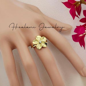 Plumeria Cubic Zirconia Band Ring - Hawaiian ring - Gold Ring - Floral Jewelry - gifts for her - Gold band