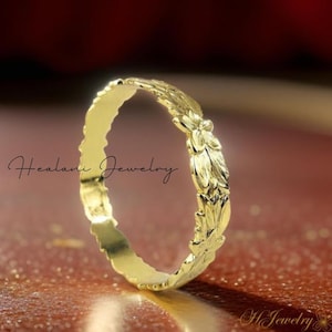 15mm Gold Mali'e Floral Bangle Bracelet - Hawaiian Jewelry - Beach Jewelry - Gold Bracelet - Gifts for her - Made in Hawaii